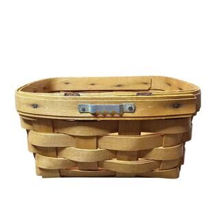 Vintage Longaberger Small Basket Handwoven Brown Rectangle Wood Signed 1994